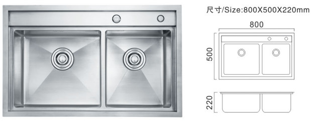 Silver Color Stainless Commercial Sink Double Bowls Luxury Kitchen Sink