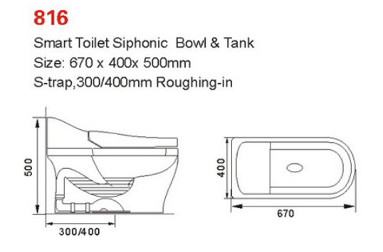670 X 400 X 500mm Smart Wall Hung Toilet Intelligent Siphonic Wall Mounted Smart Toilet