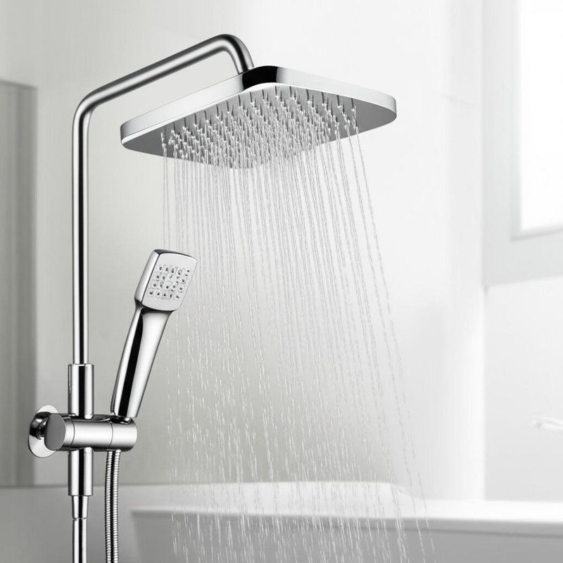 White Modern Wall-Mounted Shower Faucet Panel Dual-Control Diverter with 4-Function Handheld Spray