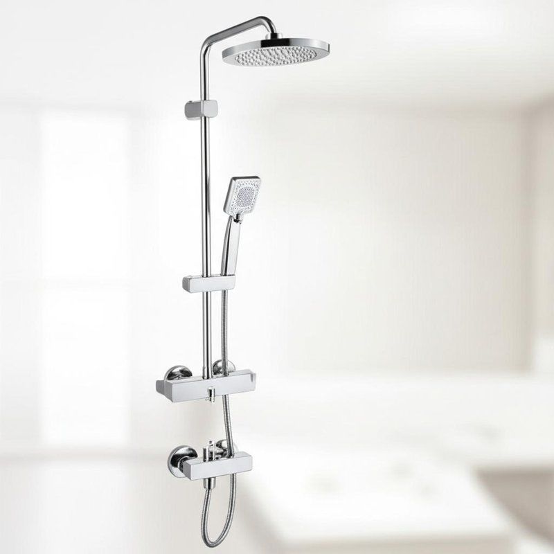 Chrome Brass Thermostatic Shower Faucet Combo Anti-Scald Protection with Multi-Function Handheld Spray