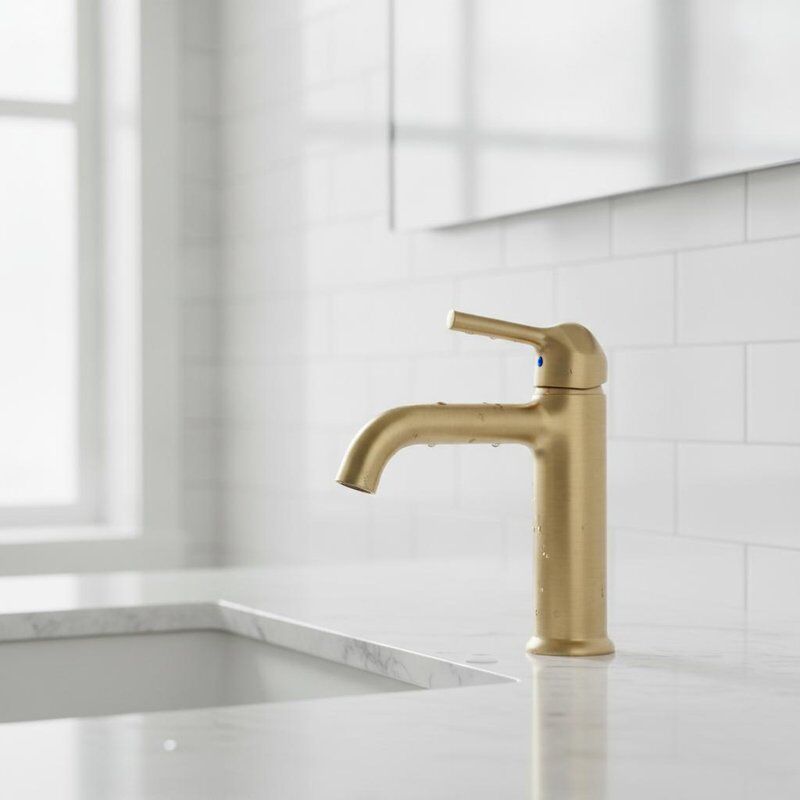 Cold Water Brass Basin Tap Brushed Brass Finish Quarter Turn Ceramic Cartridge Single Inlet Design