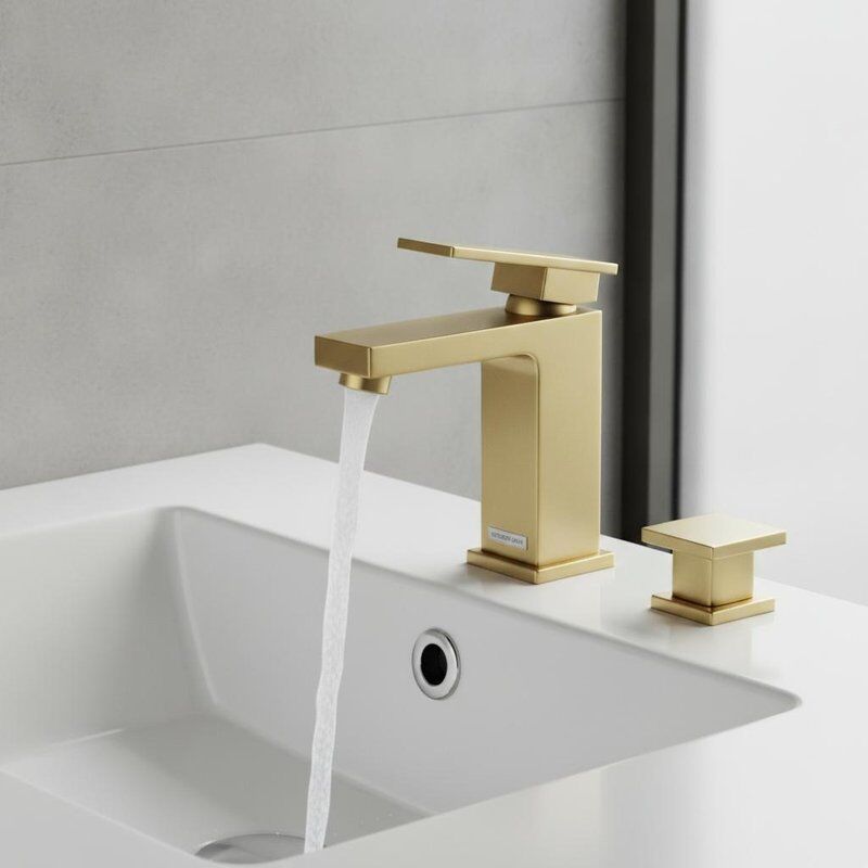 Square Modern Brass Basin Faucet Brushed Brass Finish Geometric Design with Pop Up Waste Set Ceramic Valve